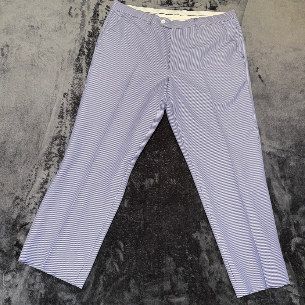 Giorgio Fiorelli Mens Seersucker Striped Dress Pants Blue White Size 42/36